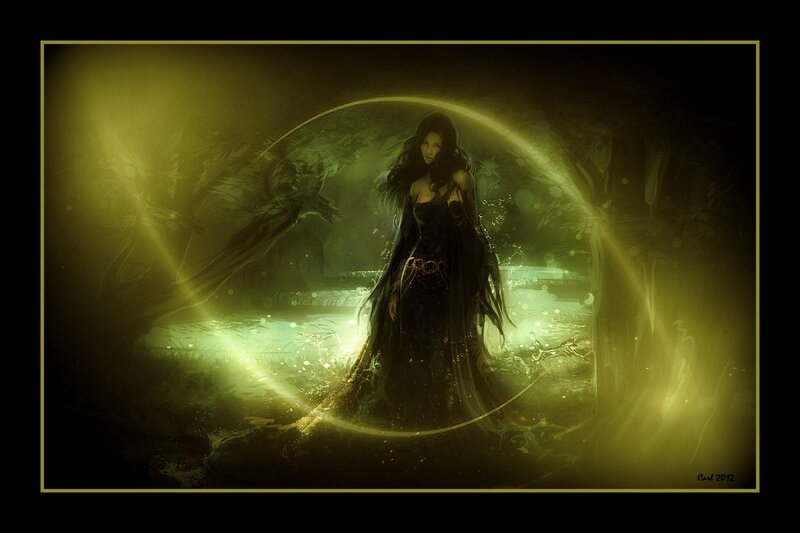 Woman in Dark Dress — Green, Mysterious, Night