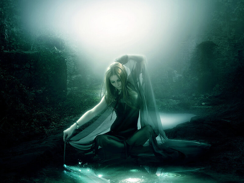Woman in Dark Dress — Green, Mysterious