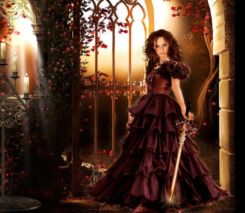 Woman in Dark Dress — Maroon