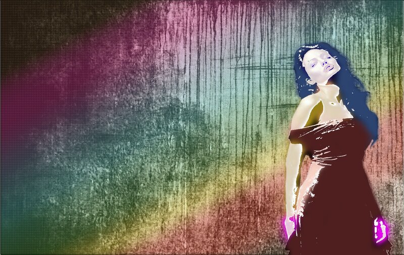 woman in dark dress on colorful background