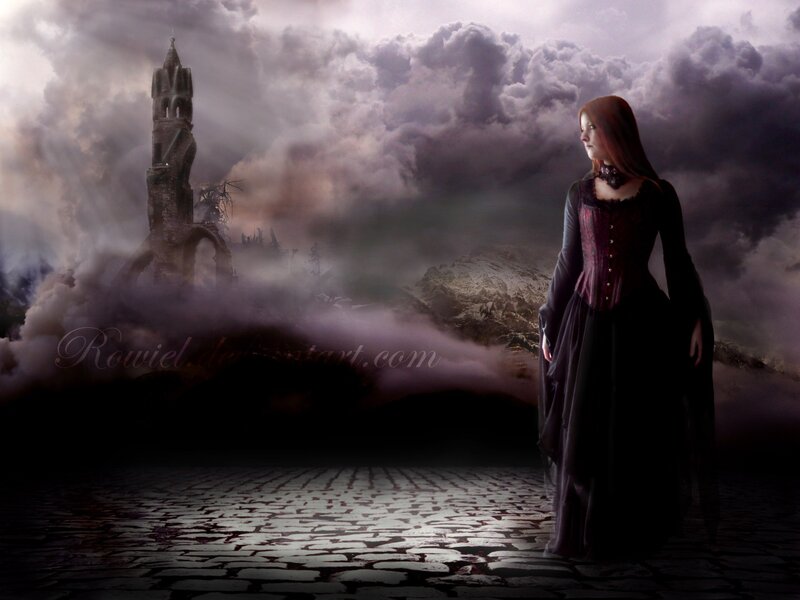 Woman in Dark Dress — Purple, Dramatic