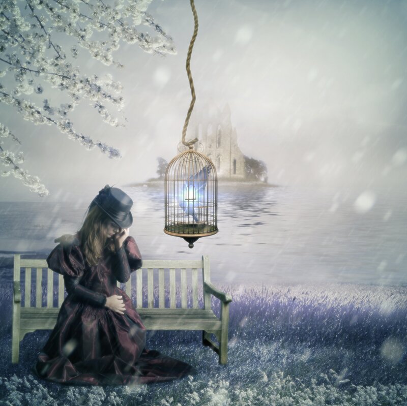 Woman in Dark Dress — Purple, Melancholic, Spring