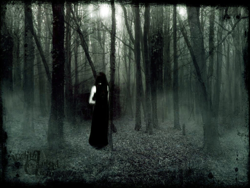 woman in dark forest
