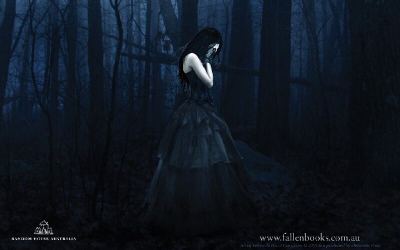 woman in dark forest