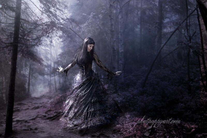 woman in dark forest