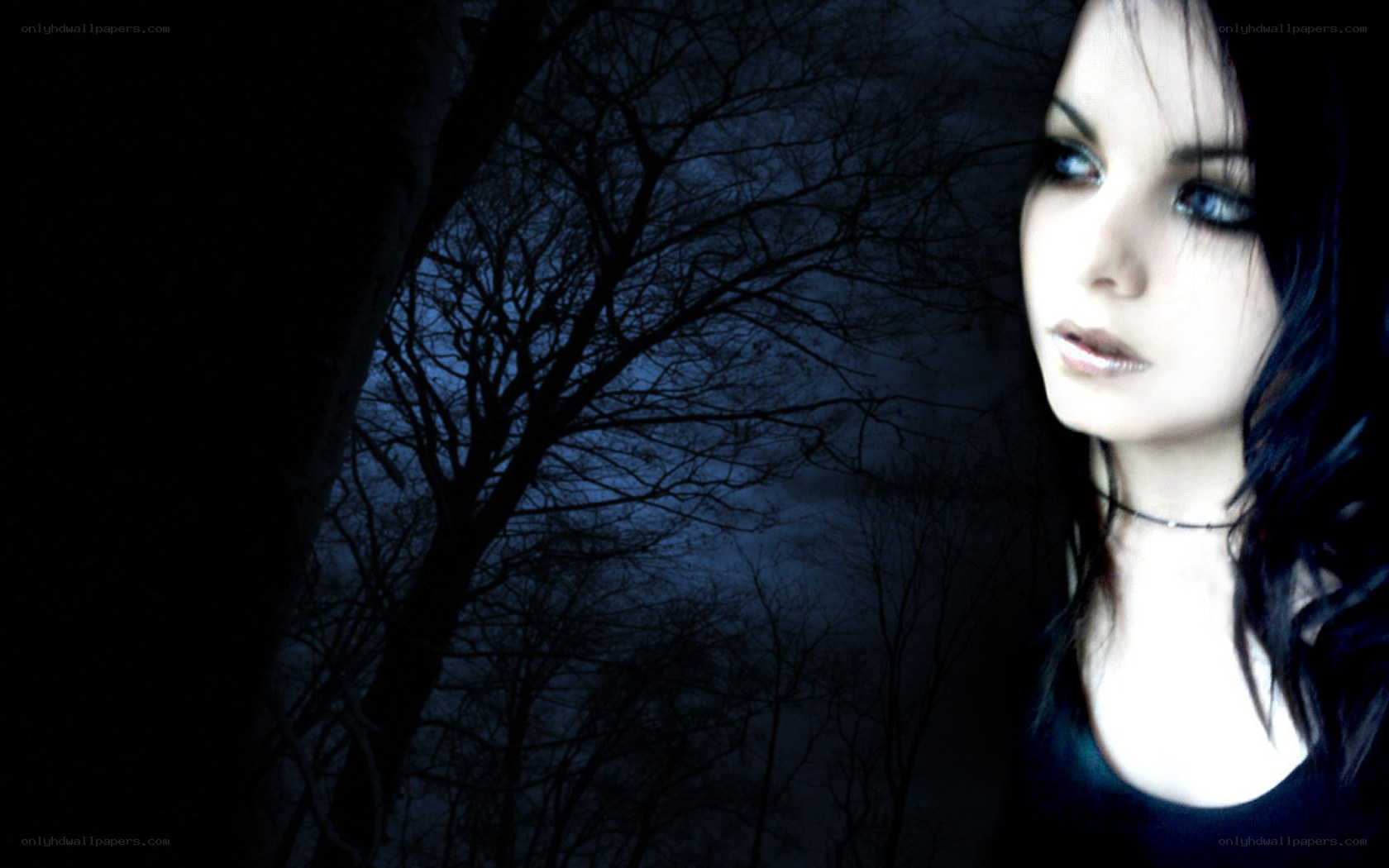 woman in dark forest