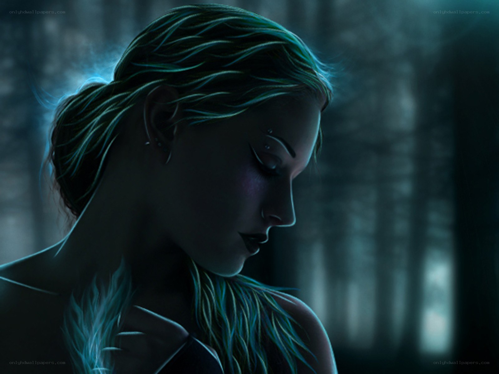 woman in dark forest