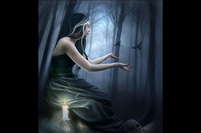 Woman in Dark Forest — Black, Mysterious, Night