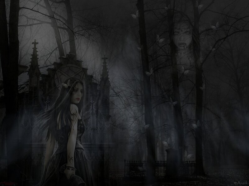 Woman in Dark Forest — Black, Night