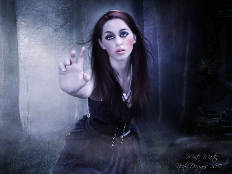 Woman in Dark Forest — Blue, Dramatic