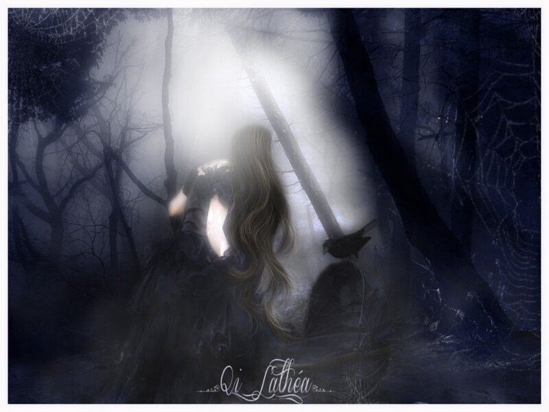 Woman in Dark Forest — Blue, Mysterious