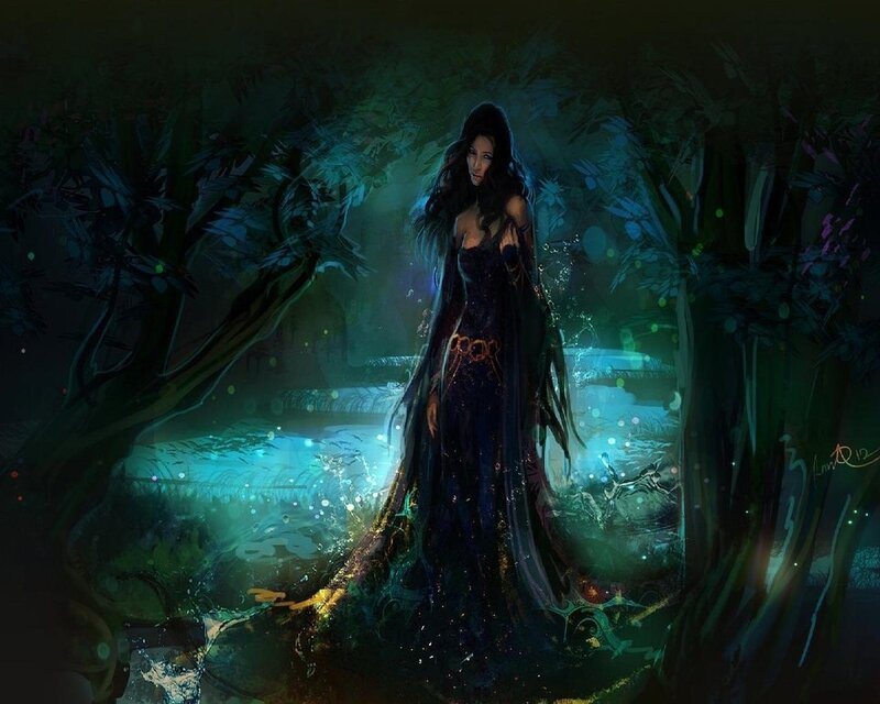 Woman in Dark Forest — Dark Blue