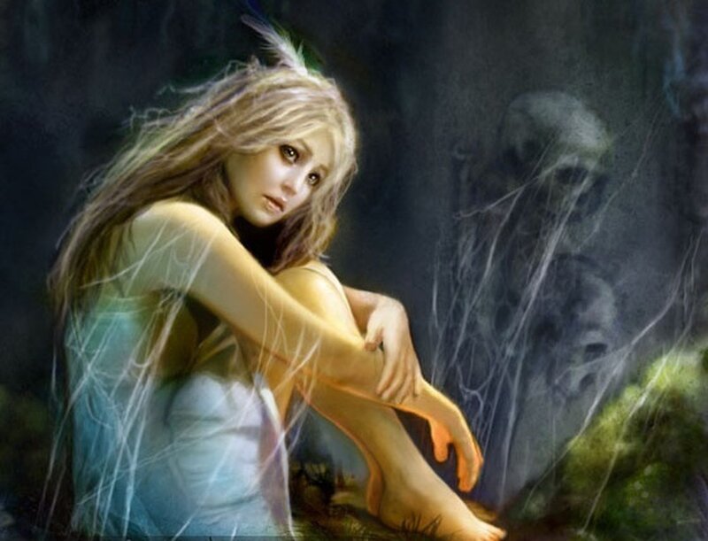 Woman in Dark Forest — Dramatic