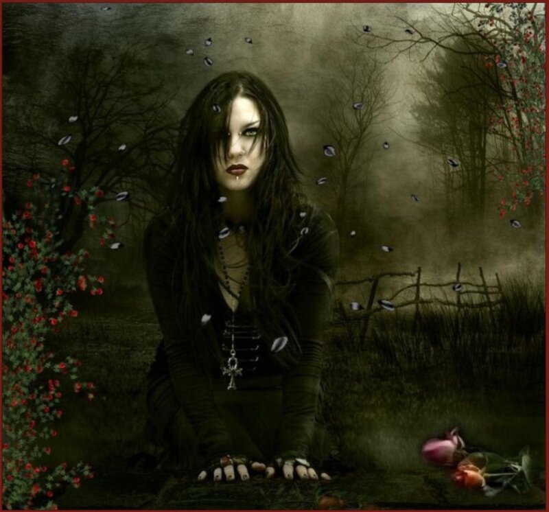 Woman in Dark Forest — Green, Night