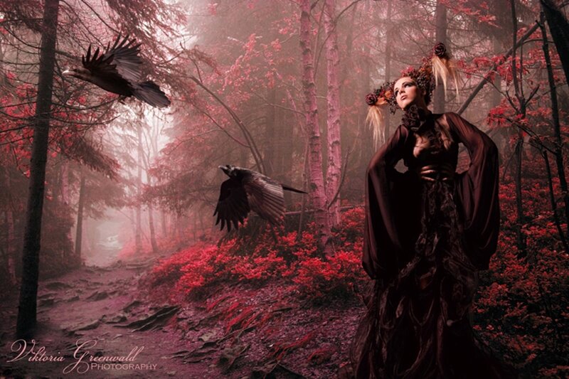 Woman in Dark Forest — Red