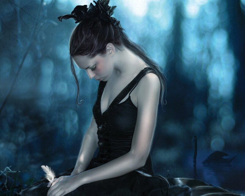 woman in dark forest