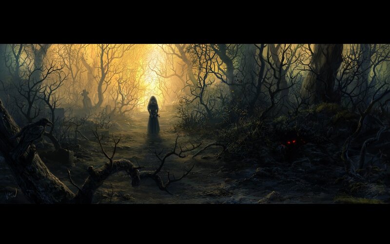 Woman in Dark Forest — Yellow