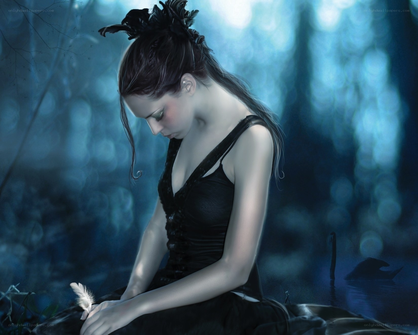woman in dark forest