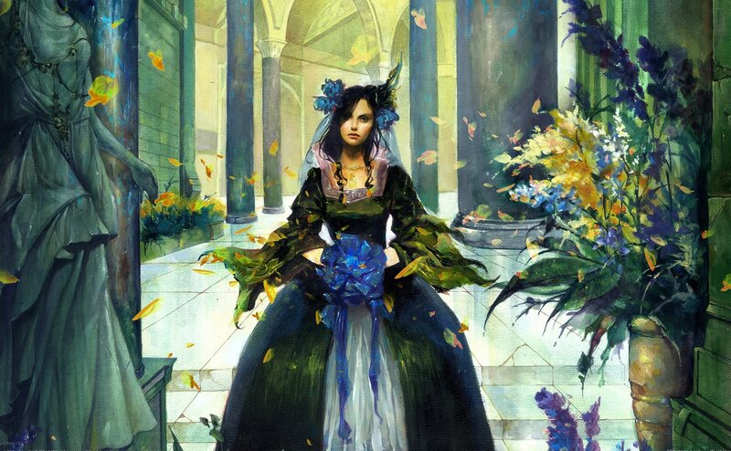 Woman in Dark Gown — Blue, Dramatic, Painting