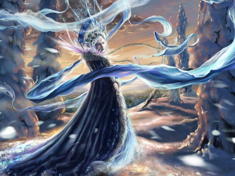 Woman in Dark Gown — Blue, Dramatic, Winter, Digital Art
