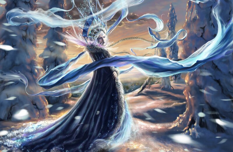 Woman in Dark Gown — Blue, Dramatic, Winter