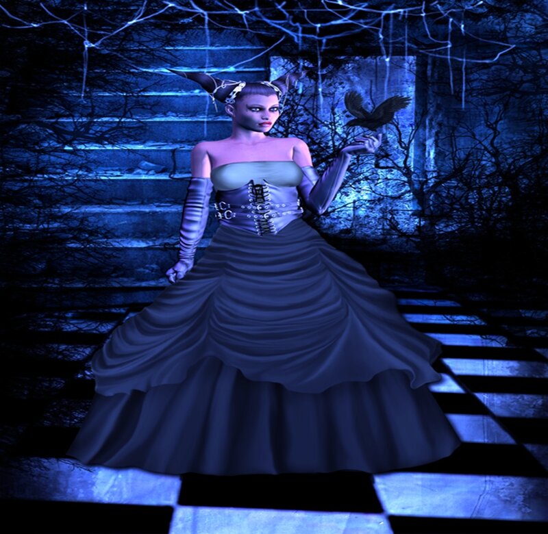 Woman in Dark Gown — Blue, Night