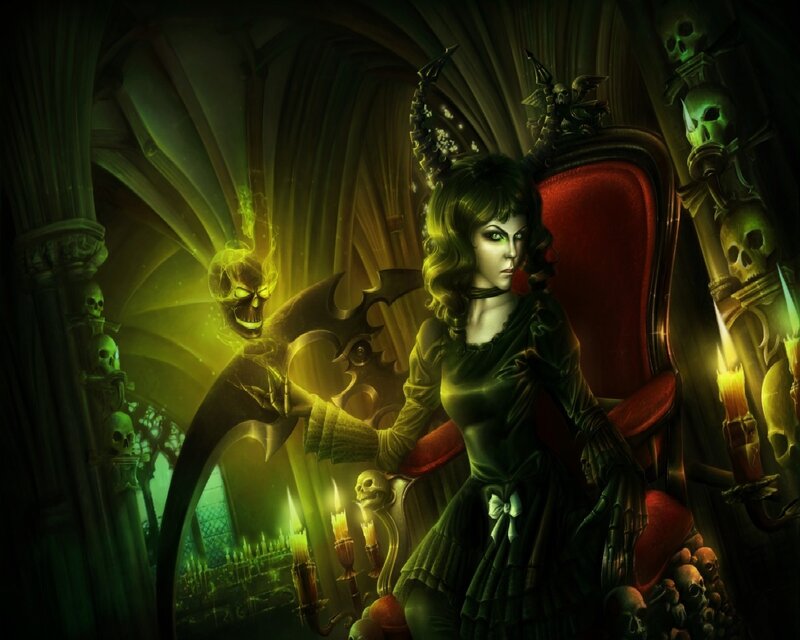 Woman in Dark Gown — Green, Dramatic, Night