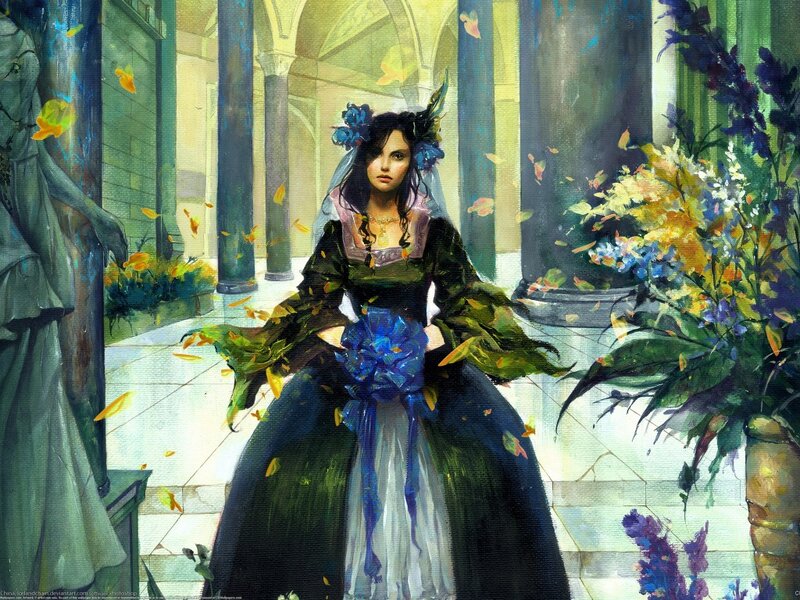 Woman in Dark Gown — Green, Dramatic