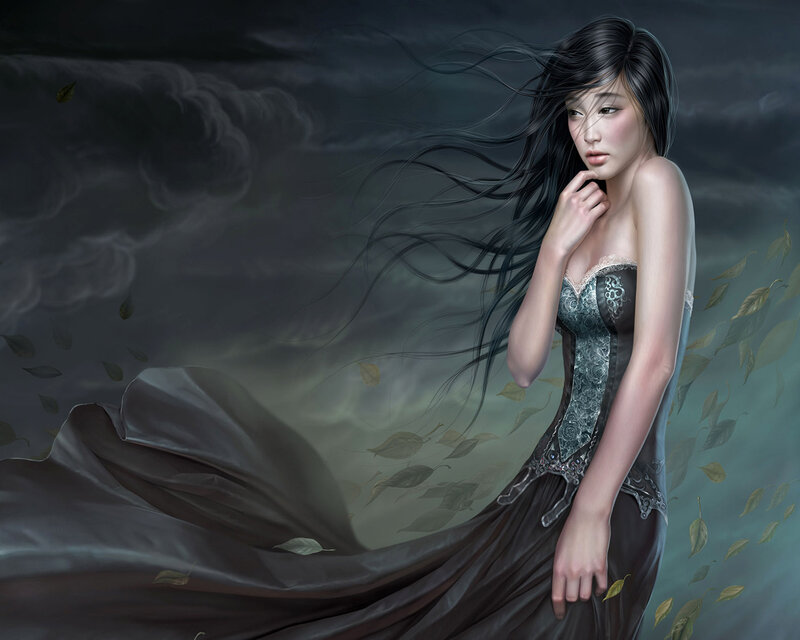 woman in dark gown