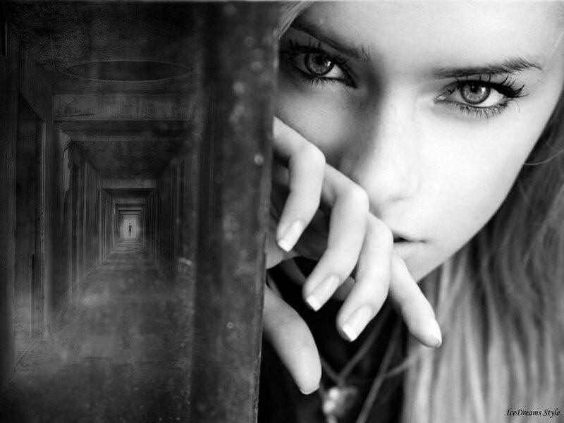 Woman in Dark Hallway — Black