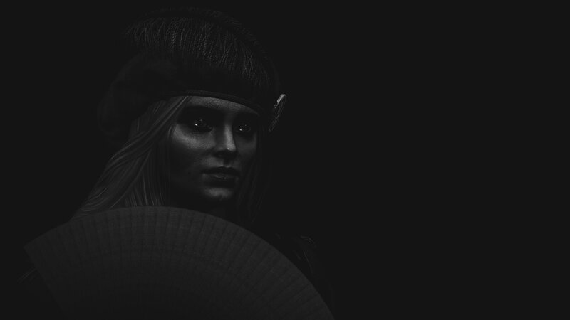 Woman in Dark Hat — Black, Night, 3d Render