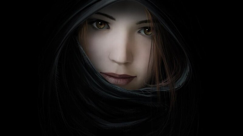 woman in dark hood