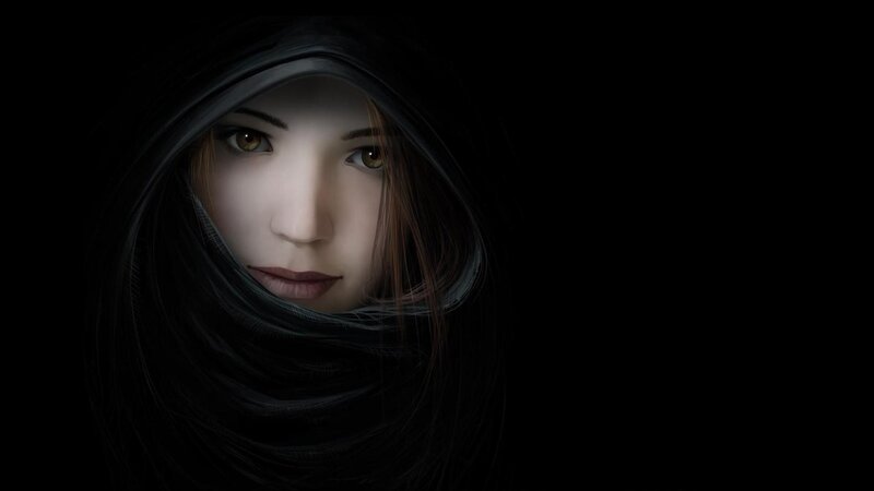 woman in dark hood