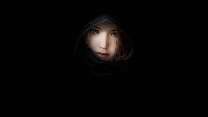 woman in dark hood