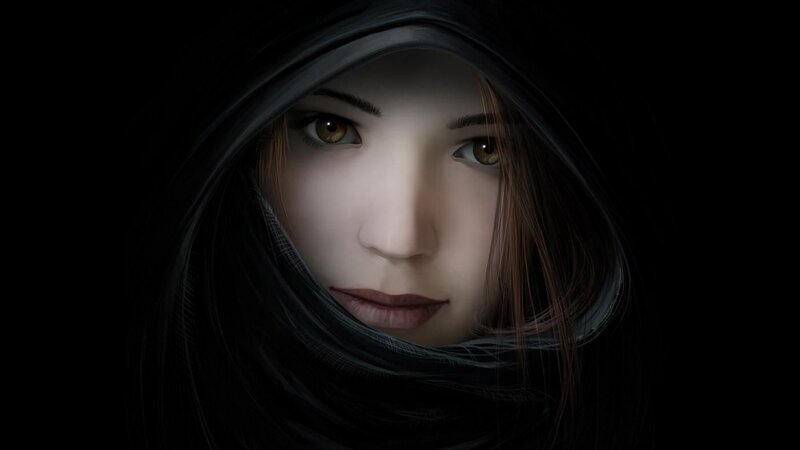 woman in dark hood