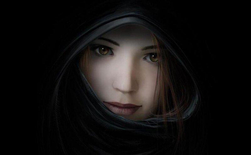 woman in dark hood