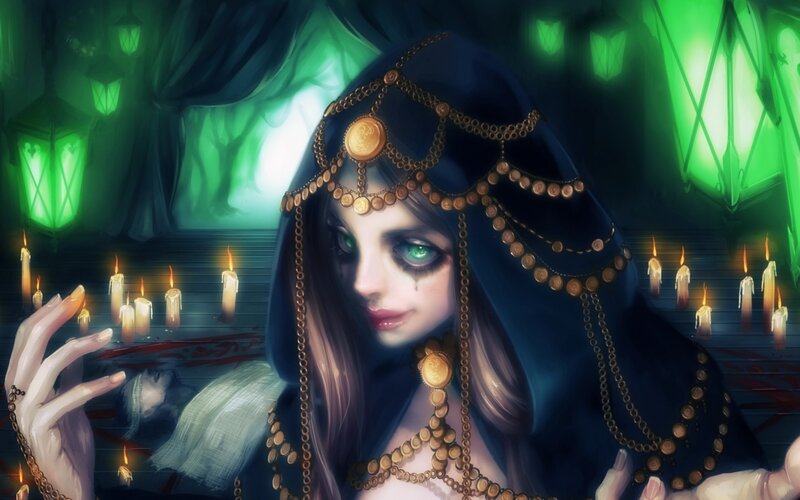 Woman in Dark Hood — Green