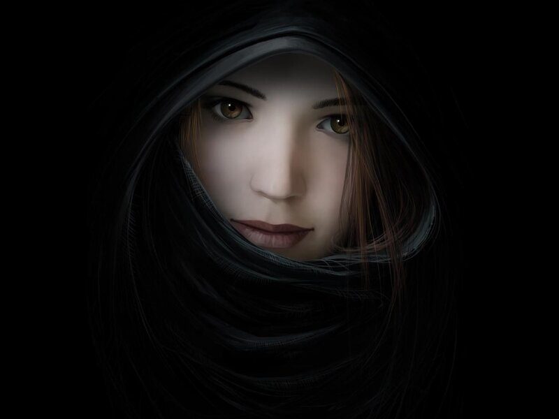 woman in dark hood