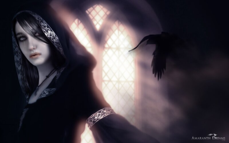 woman in dark hooded cloak