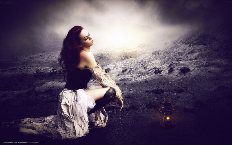 woman in dark landscape