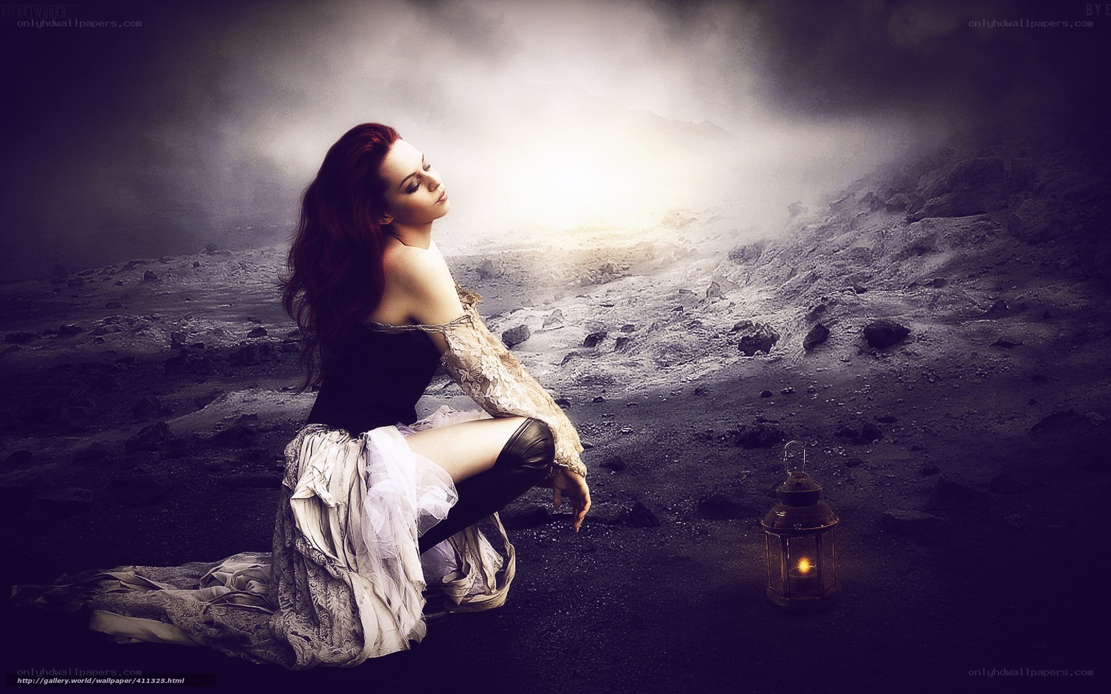 woman in dark landscape