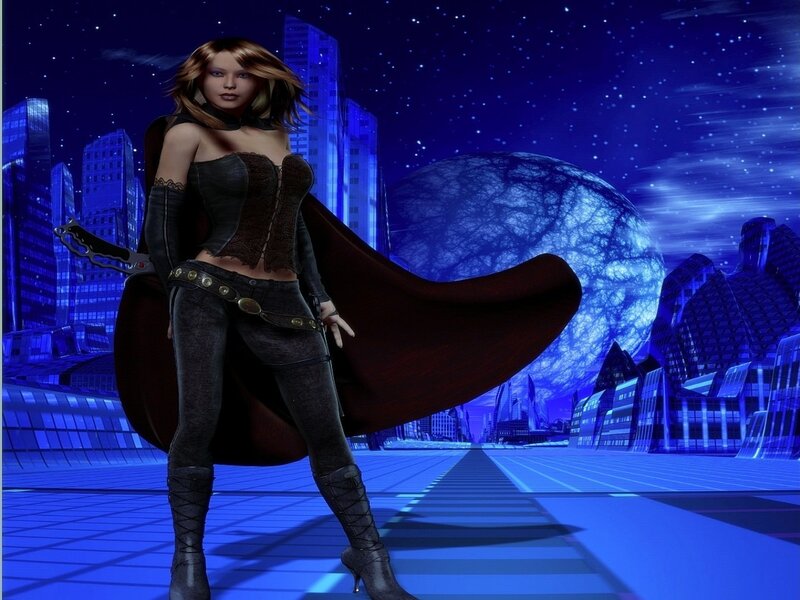 Woman in Dark Outfit — Blue