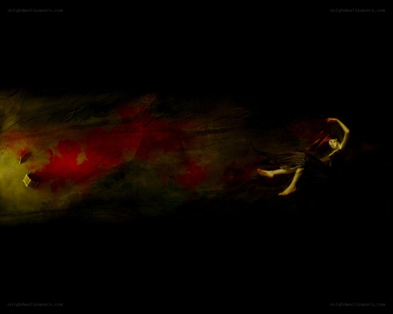 woman in dark red scene