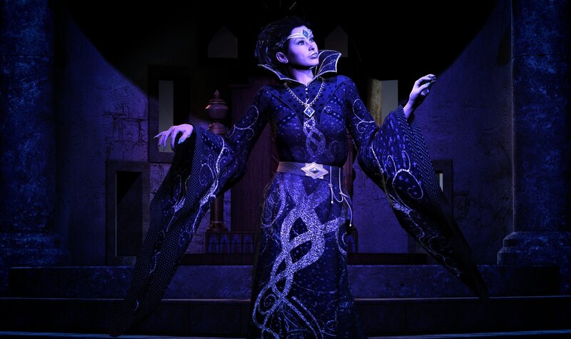 Woman in Dark Robe — Blue, Dramatic