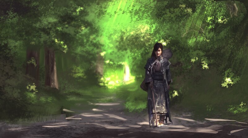 Woman in Dark Robe — Green