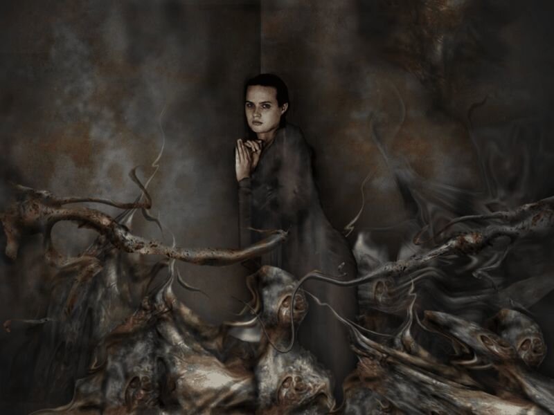 Woman in Dark Room — Brown, Digital Art