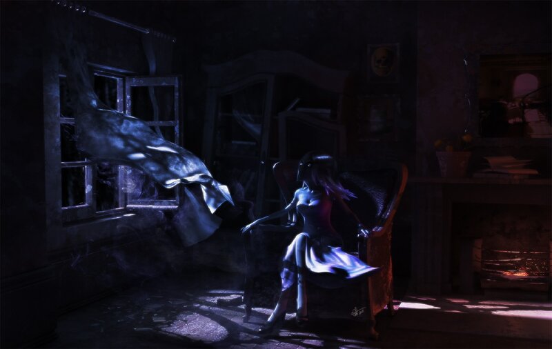 Woman in Dark Room — Purple, Night