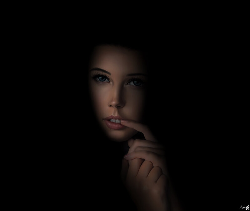 Woman in Dark Setting — Black, Dramatic, Night, Digital Art