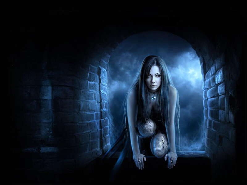 Woman in Dark Tunnel — Blue