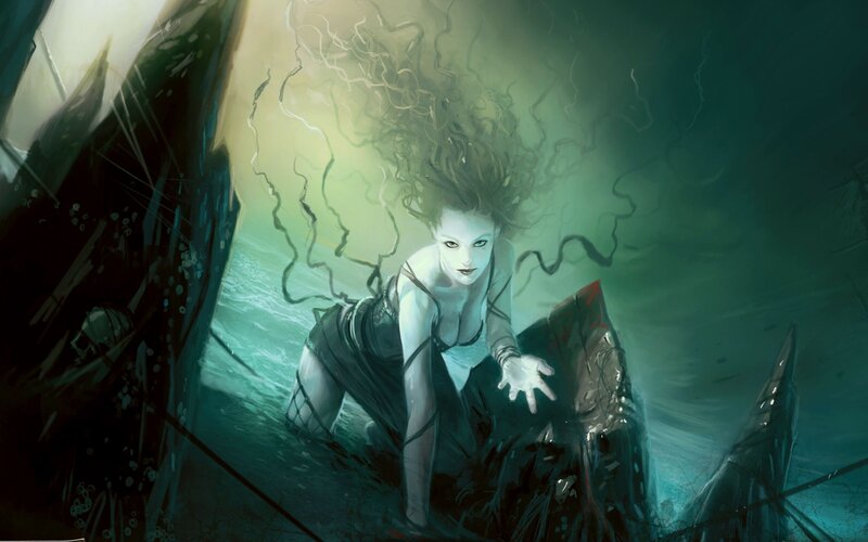 Woman in Dark Water — Green